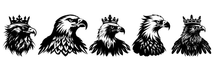 Eagle silhouettes set, large pack of vector silhouette design, isolated white background