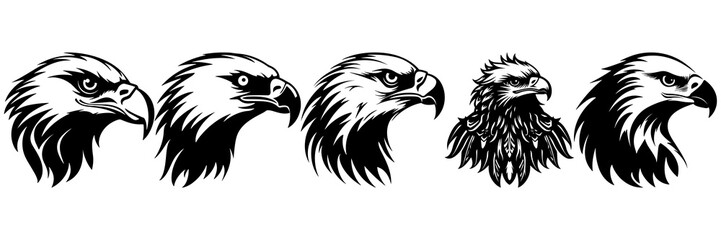 Eagle silhouettes set, large pack of vector silhouette design, isolated white background