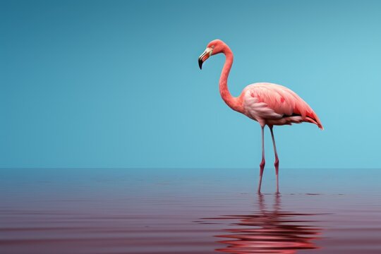 flamingo, extreme minimalism, empty space. Generative AI.