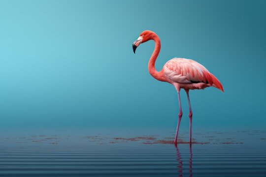 flamingo, extreme minimalism, empty space. Generative AI.