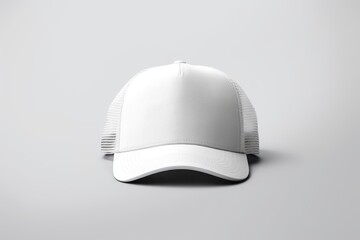 White baseball caps mockup on a grey background. Generative AI. - obrazy, fototapety, plakaty