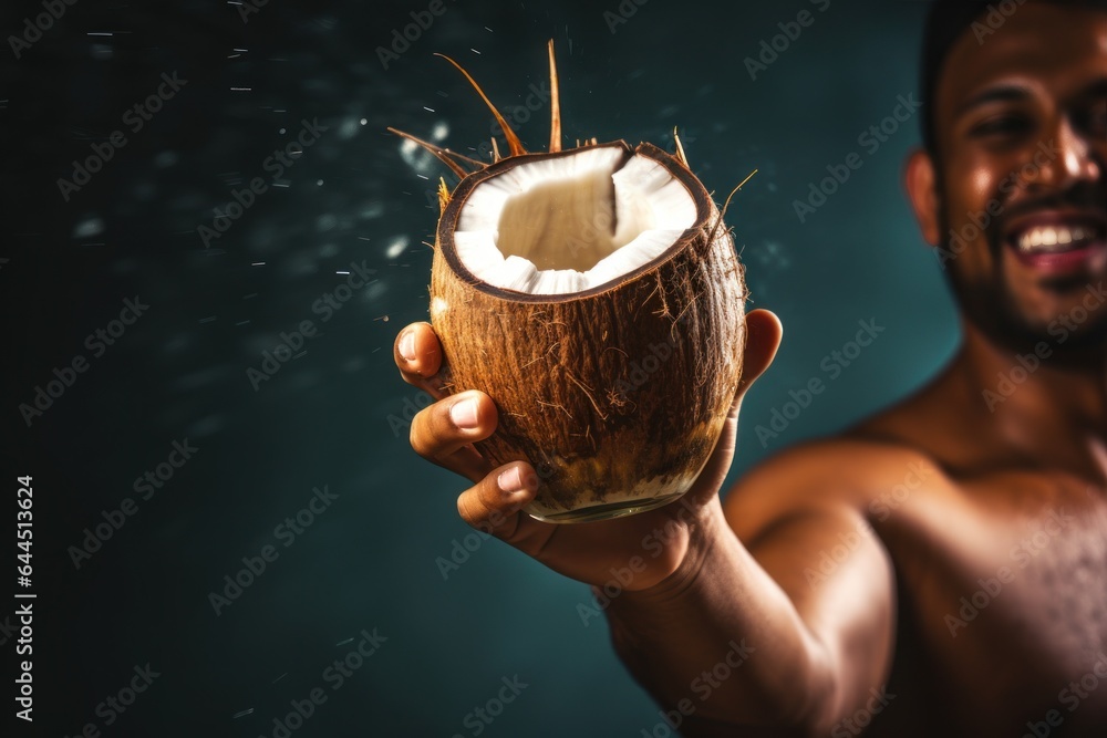 Canvas Prints Joyful man with coconut in his hands.