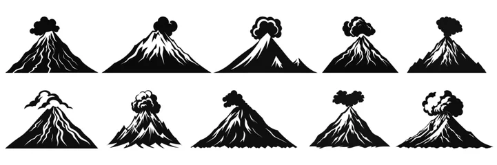 Fotobehang Volcano silhouettes set, large pack of vector silhouette design, isolated white background © FutureFFX