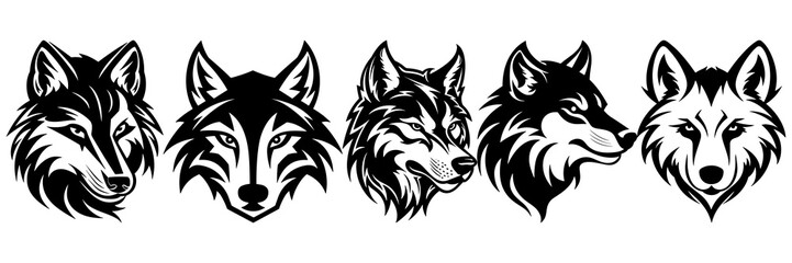 Wolf silhouettes set, large pack of vector silhouette design, isolated white background