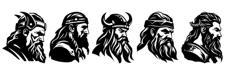 Viking nordic silhouettes set, large pack of vector silhouette design, isolated white background