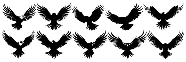 Eagle silhouettes set, large pack of vector silhouette design, isolated white background