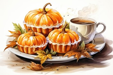 halloween pumpkin and cup of coffee