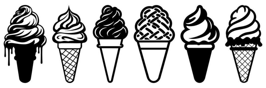 Ice cream silhouettes set, large pack of vector silhouette design, isolated white background