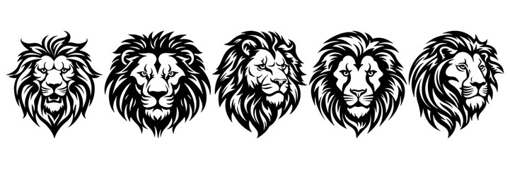 Lion silhouettes set, large pack of vector silhouette design, isolated white background