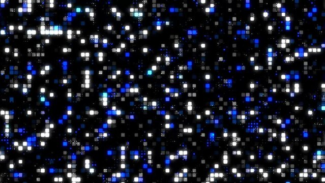 Abstract data and technology background. Digital animated dot and cube. random changing colors and flickering dots