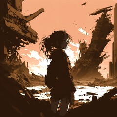 Silhouette Of A Survivor In A Post Apocalyptic World