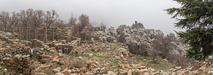 Antique roman temple, archeological site of Qalaat Faqra, Lebanon