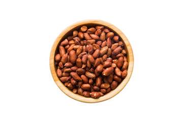 Roasted almonds in bowl isolated on white background. almonds is snack or raw of cook. Healthy food concept