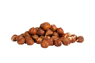 pile hazelnuts isolated on white background, top view. Flat lay Healthy food concept