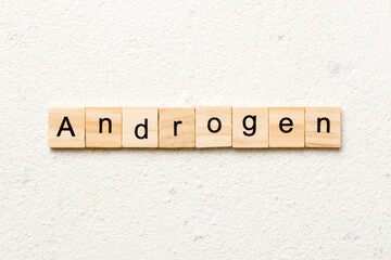 androgen word written on wood block. androgen text on table, concept