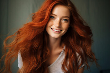 Fototapeta premium Charming young woman overjoyed in the city outdoors made by Generative AI