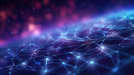 A Modern abstract background, digital cyberspace with particles and digital data network connection concept. showcasing crisp details and a shallow depth oujikhnf field photography.