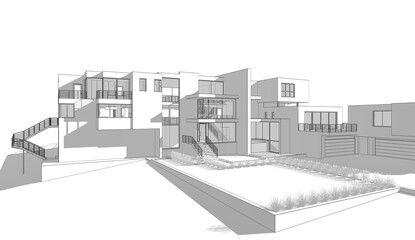 Modern house exterior 3d illustration
