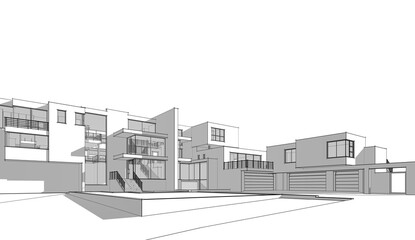 Modern house exterior 3d illustration