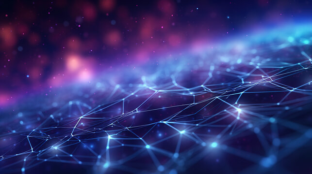 A Modern abstract background, digital cyberspace with particles and digital data network connection concept. showcasing crisp details and a shallow depth oujikhnf field photography.