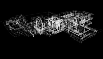 Modern house exterior 3d illustration