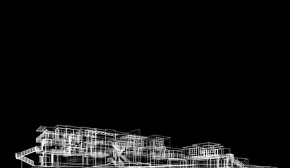 Modern house exterior 3d illustration