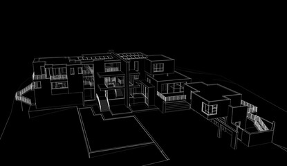 Modern house exterior 3d illustration