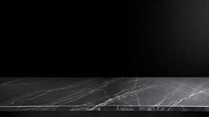 Empty table marble black on dark background.