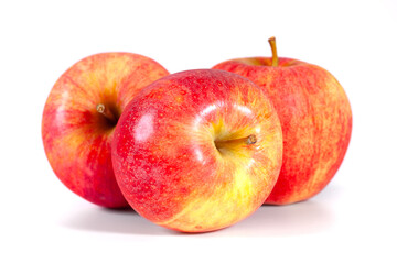 Three red apples isolated on white background. Fruit