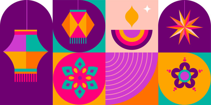 Happy Diwali, festival of light. Modern geometric minimalist design. Poster, banner and social media template
