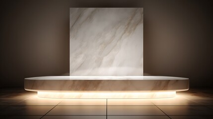podium 3d with white marble table and black lighting. AI generator