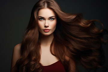 Fototapeta premium Generative AI picture of young attractive woman model with stunning flattering long hairstyle