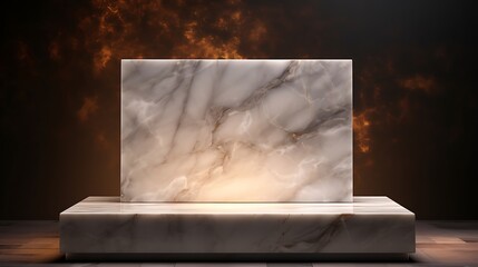 podium 3d with white marble table and black lighting. AI generator