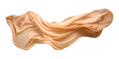 Beige silk fabric floating on white