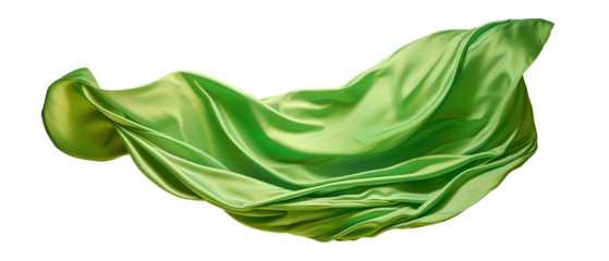 Green satin fabric on white