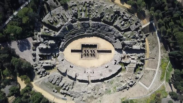 Aerial view of the Conjunto Arqueologico de Italica, an archeological site in Santiponce, Sevilla, Spain