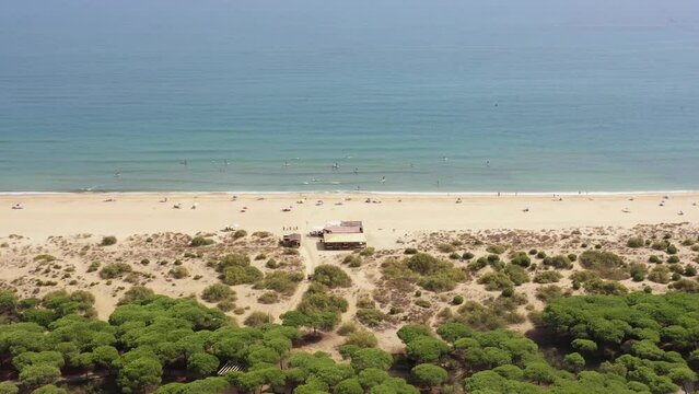 Aerial view of Playa del Camping, Isla Cristina, Huelva, Spain.