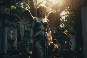 Obraz premium Stone Angel. Stone Beauty, the angel of the graveyard. Protector, afterlife, life and death.
