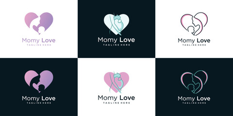 Fototapeta na wymiar mom and baby logo design collection with modern unique style premium vector
