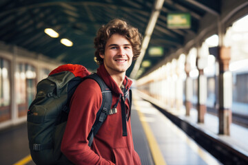 Young Dutch man on Amsterdam train station - obrazy, fototapety, plakaty