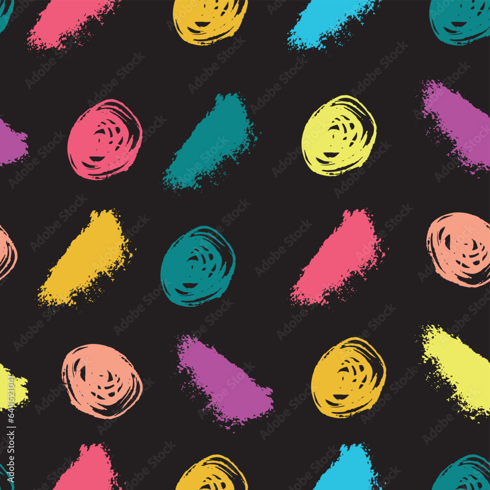 Poster circle brush simple black background seamless pattern vector