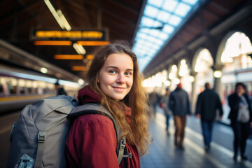Fototapeta na wymiar Young Dutch woman on Amsterdam train station