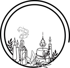 Candle art contour. Hand-drawing drawing outline, candlelight fire,flame,holiday romantic decoration.Doodle,sketch,minimalism. Candle vector graphics highlighted on a white background.