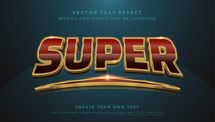 Vector Editable 3D Red Gold text effect. Shiny metallic deluxe super graphic style on blue background