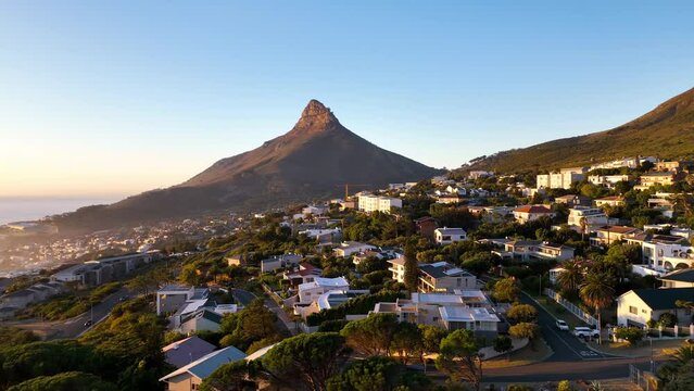 Aerial view of a residential district of Cape Town near Camps Bay, Lions Head, Cape  Town, South Africa.