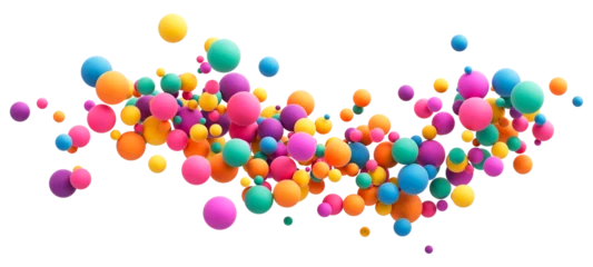 Fotobehang Abstract composition with many colorful random flying spheres isolated on transparent background. Colorful rainbow matte soft balls in different sizes. PNG file © 3d_kot