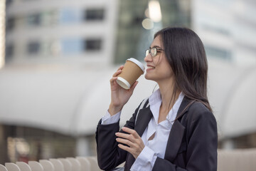 Eco conscious exec woman commit to walk to work, reducing carbon footprint, embracing sustainability