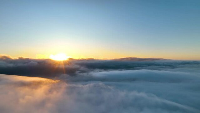 Aerial view of a foggy sunset from Signal Hill, Cape Town, South Africa.
