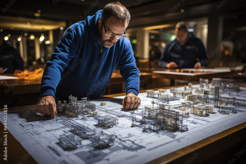 Poster an architect is working hard on a new architectural project. engineer, architect work concept. gener