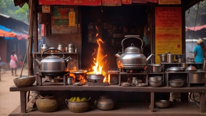 A tea kettle on the fire